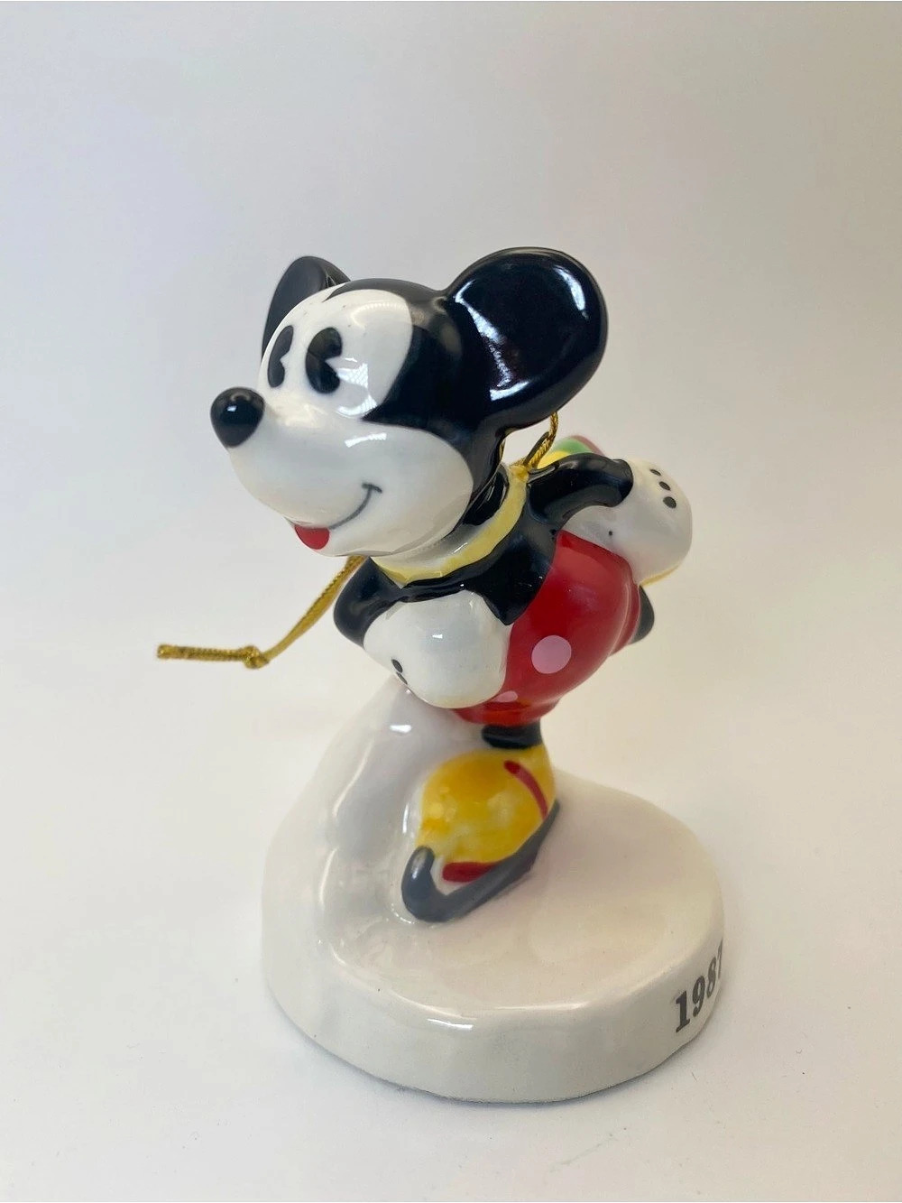 Vintage Walt Disney Mickey Mouse Ice Skating Ceramic Ornament 1987